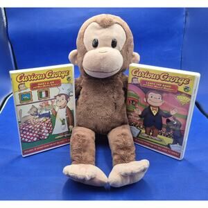 Curious George LOT 15" Plush Toy Two DVDs George Takes a Job & Leads the Band